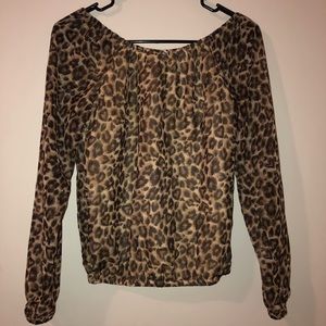 Cheetah print off the shoulder shirt